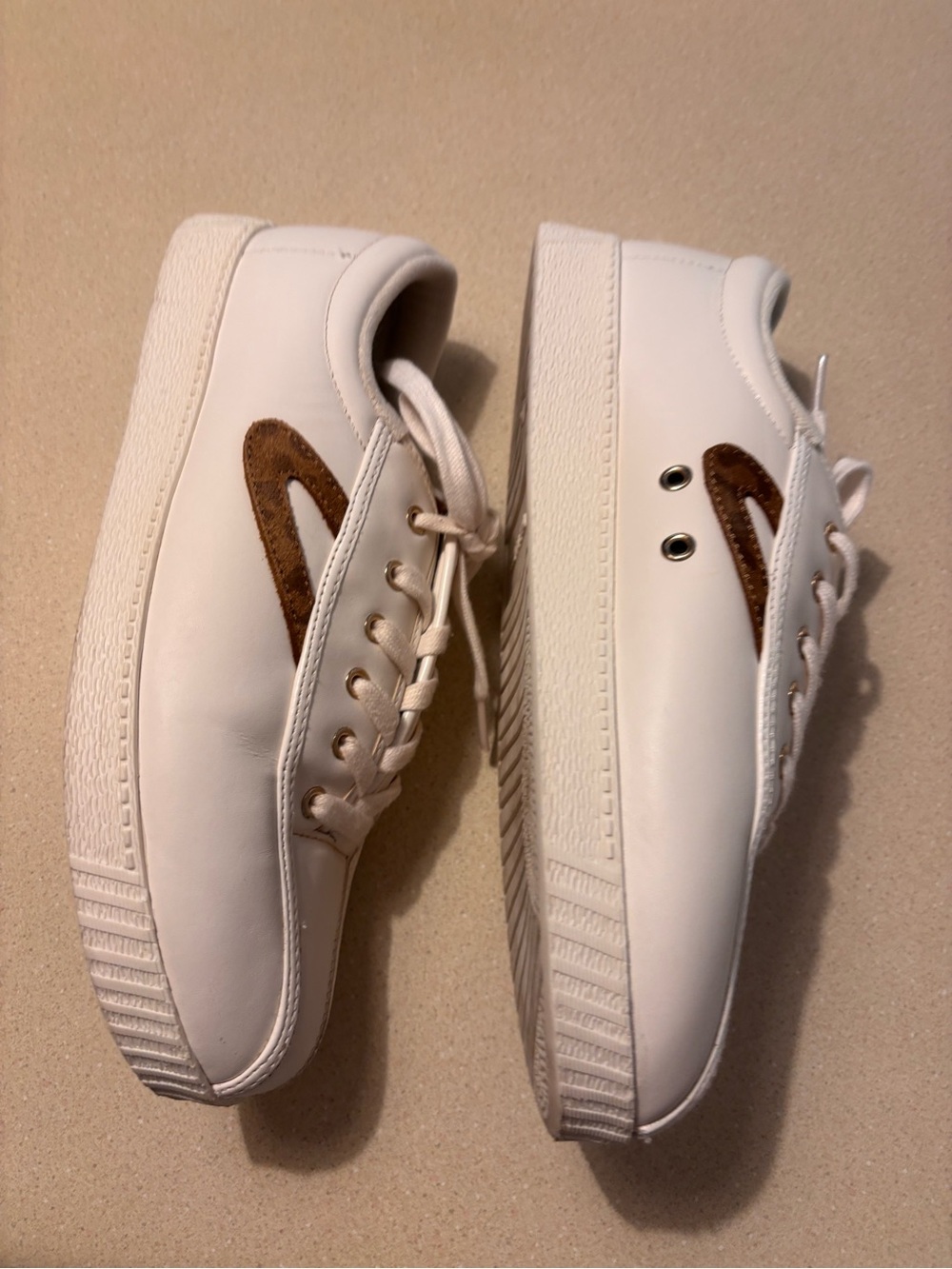 Tretorn White Sneakers with Brown Suede Accent